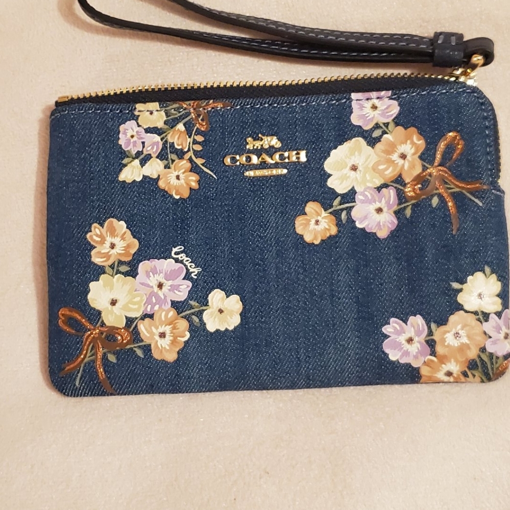 Authentic Coach denim Wristlet